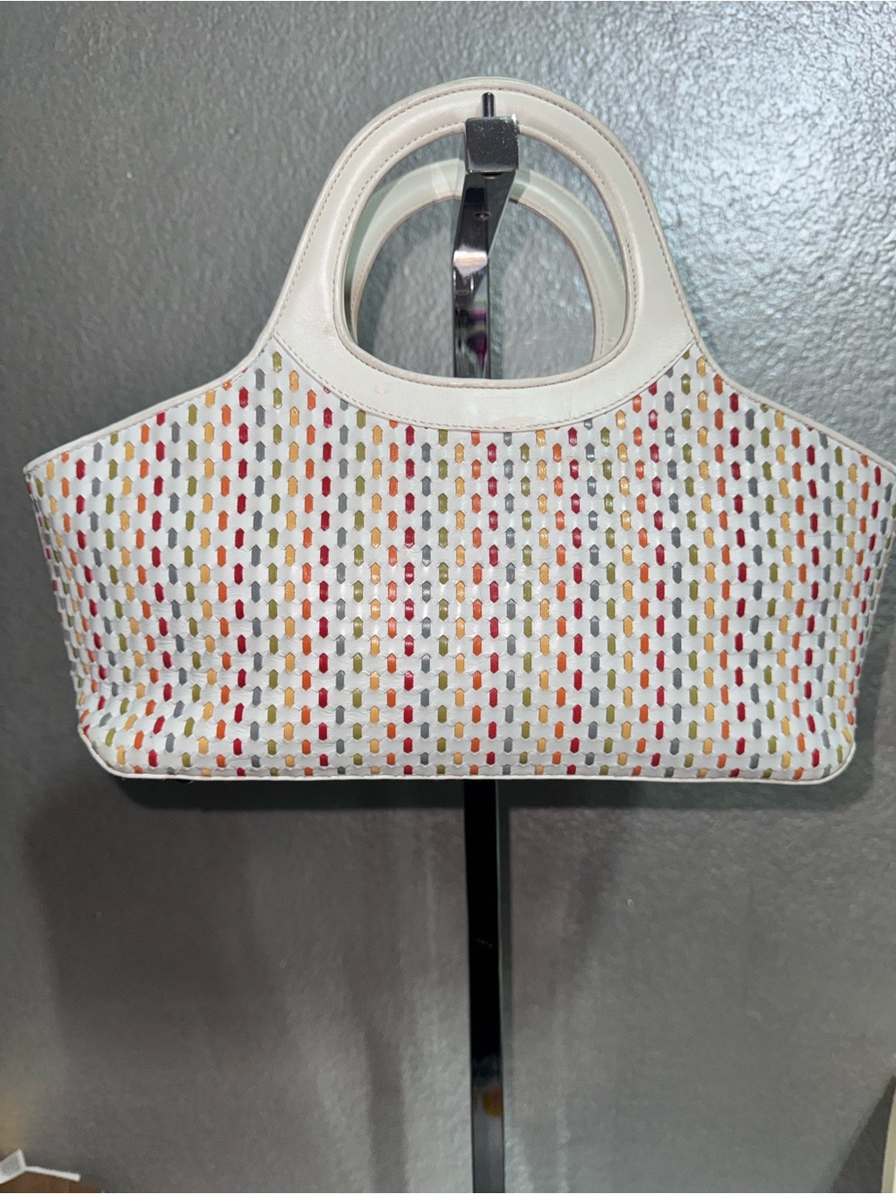 Salvatore Ferragamo White Tote with Multicolor Perforated Accents - Picture 4 of 16